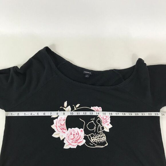 Torrid Off Shoulder Sweatshirt Women's Plus Size 2/2X Cozy Fleece Skull Black - Picture 5 of 10